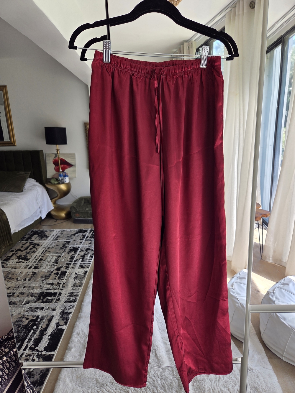 Women’s Wide-Leg Drawstring Pants in Deep Red